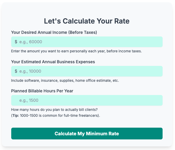 Freelance Base Hourly Rate Calculator
